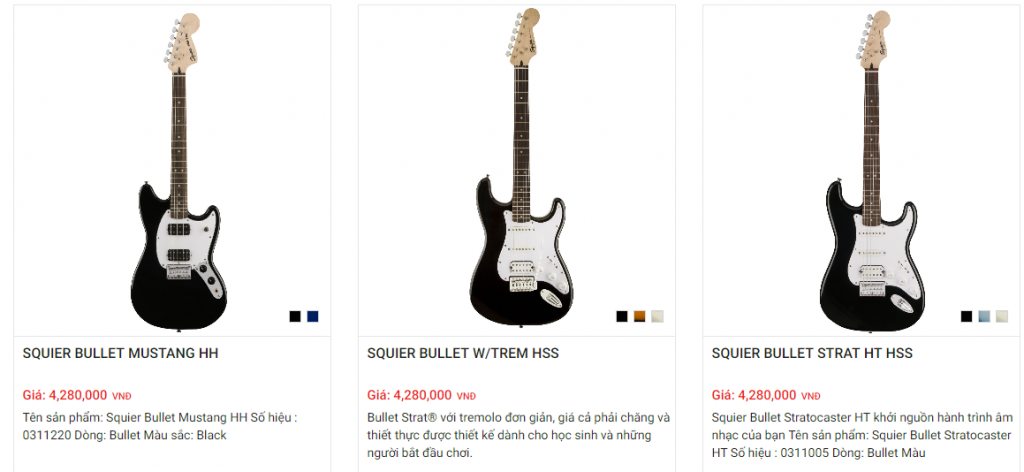 Một số mẫu đàn thuộc dòng Bullet E của Squier